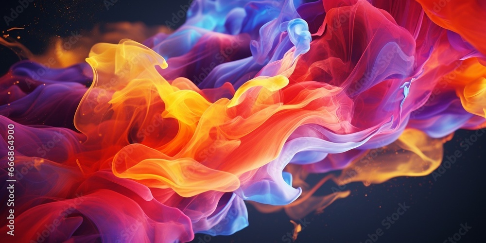 Poster Beautiful abstraction of liquid paints in slow blending flow mixing together gently : Generative AI