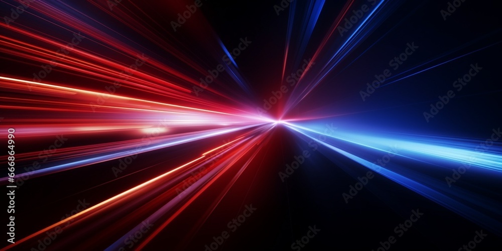 Aufkleber speed light line motion blur on dark background, data transfer simulation, blue to red lights : Generative AI
