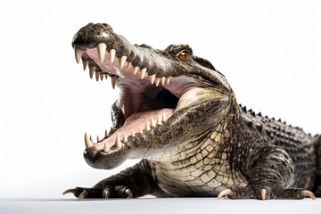 Fototapeta premium Close up crocodile is action show mouth on white background : Generative AI