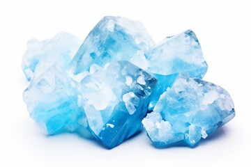 Sky Blue Celestine Crystal Stone macro mineral gemstone. Natural Azure rough Celestite crystals cluster isolated on white background : Generative AI
