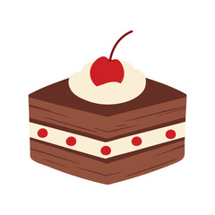 Chocolate Cube Cake Slice Cute Cartoon Sweet Dessert Food Cafe Menu Vector Illustration