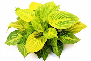 Vibrant hosta plant leaves with lush foliage in a tropical garden - isolated on white background. Generative AI