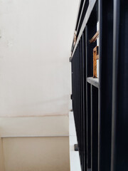 Black fence and white wall