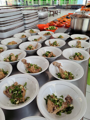 chicken soups served on table