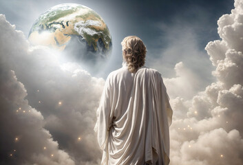 God creates the world biblical scene. Religious conceptual theme