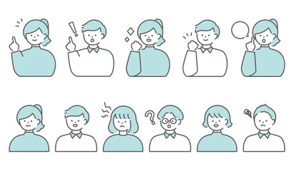 人物イラスト　男女表情セット 上半身