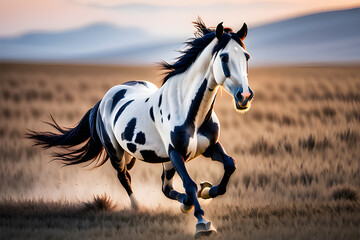 a wild horse running through a field. Generative ai
