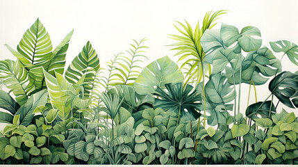 watercolor painting of tropical trees and leaves - obrazy, fototapety, plakaty