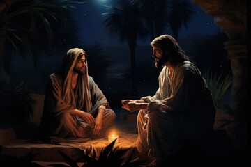 Jesus and Nicodemus, night scene artwork