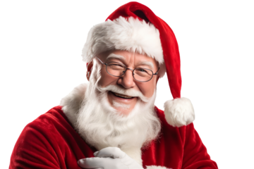 friendly, smiling santa claus 60-yo , half-length portrait, cutout transparent background