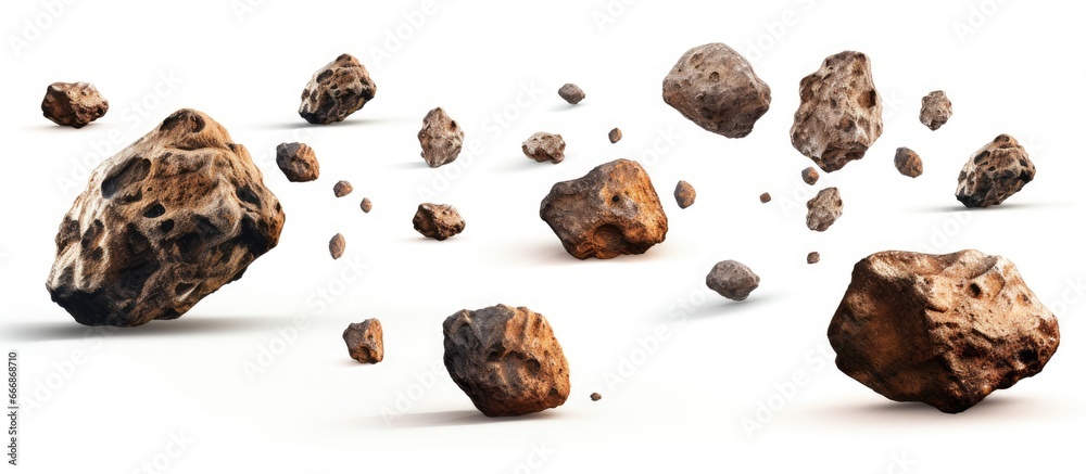 Sticker Artificial Intelligence rendering of asteroids on white background