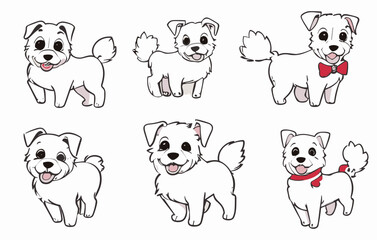 Dogs collection. Vector illustration of funny cartoon  dogs in trendy flat style. Isolated on white.