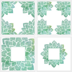 Set of frames and seamless pattern with silhouettes of turquoise floral pattern - 666869197