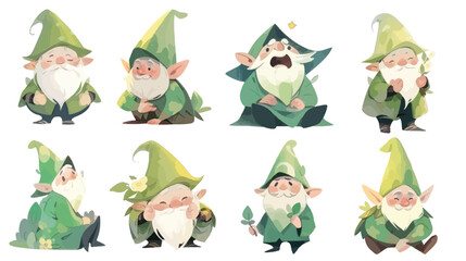 Set of cute green gnome