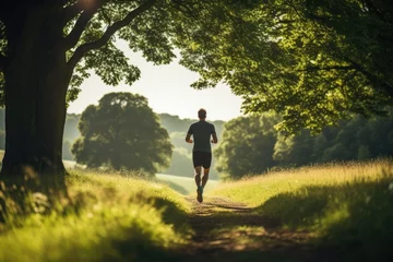Fotobehang Man jogging in nature, endurance run © furyon
