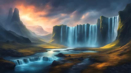 Foto op Plexiglas Iceland landscape with waterfalls in the mountains. © saurav005