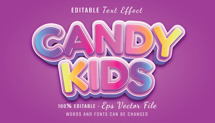 candy kids 3d text effect design with purple background - obrazy, fototapety, plakaty
