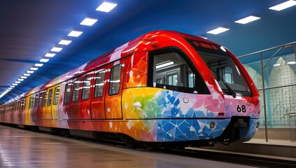 metro with colorful graffiti, generative ai