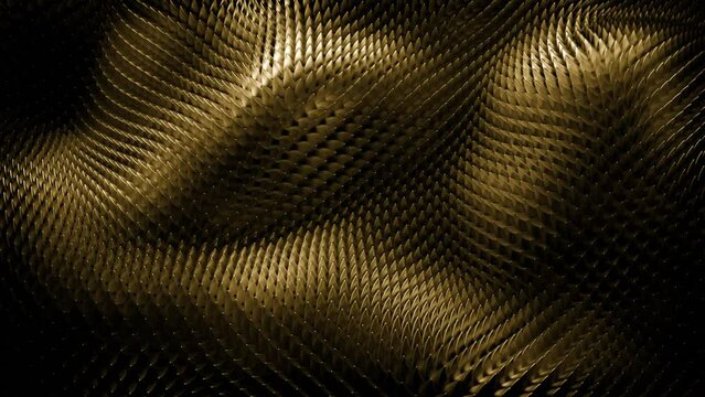 3D moving reptile skin. Design. Skin with scales with metallic glow.