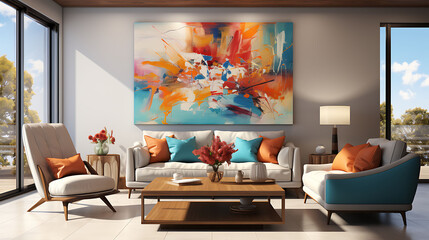 Abstract oil painting walls and sofas