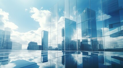 Obraz premium Skyline financial district, CBD urban cityscape and blue sky reflection