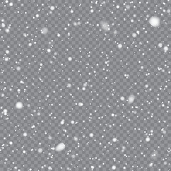 Xmas and New Year pattern with falling snowflakes on transparent background. Vector