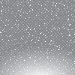 Xmas and New Year pattern with falling snowflakes on transparent background. Vector