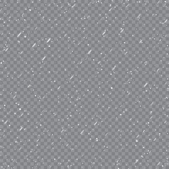 Xmas and New Year pattern with falling snowflakes on transparent background. Vector