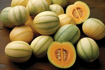 a cluster of vibrant, mature melon halves. Generative AI