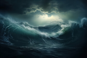 Majestic ocean tempest Huge wave during a tropical storm. AI Generative touch captures the power and beauty of this wild sea's surge.