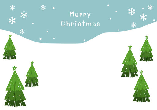 Christmas or New year wallpaper with Christmas tree, snowflakes and hand written font on winter background vector illustration.