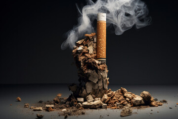 Embrace a smoke-free lifestyle. This image of a cigarette butt on wood serves as a visual cue to quit smoking and stay safe. is AI Generative.