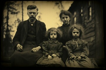 Very old photograph showing a family