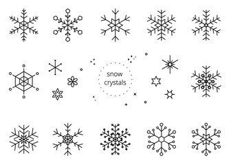 シンプルな雪の結晶の線画イラストセット　ベクター素材　snow crystal　snowflake - obrazy, fototapety, plakaty