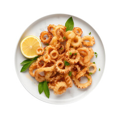 Plate of Fried Calamari Isolated on a Transparent Background