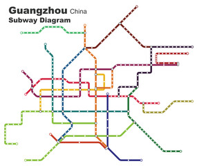 Layered editable vector illustration of the subway diagram of Guangzhou,China.