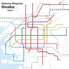 Layered editable vector illustration of the subway diagram of Osaka,Japan.