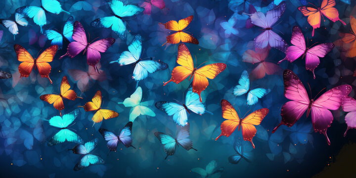 Abstract butterflies background banner concept. Colourful. 
