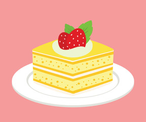 Cheese Cake Cute Cartoon Sweet Dessert Food Cafe Menu Vector Illustration