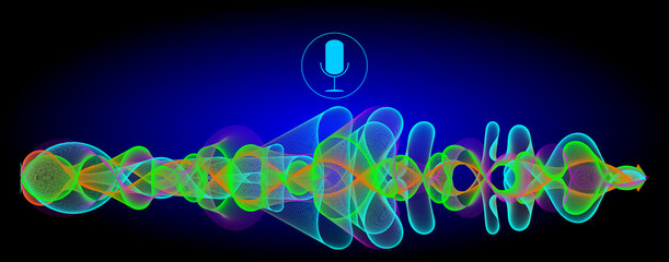 Voice Recognition with a microphone and sound waves - illustration - 666877181