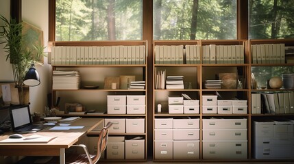 A neatly organized home office with a filing system for important documents