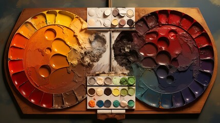 A perfectly organized artist's palette with colors arranged in a logical order