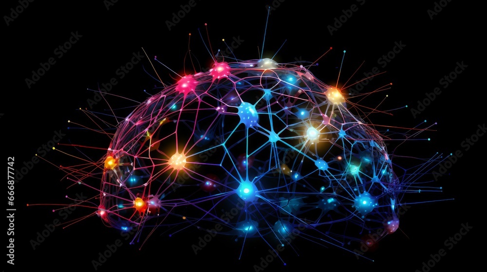 Wall mural brain composed of interconnected network lines, symbolizing the power of neural connections