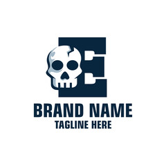 Letter E Skull Logo Design Template Inspiration, Vector Illustration.