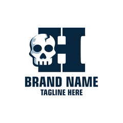 Letter H Skull Logo Design Template Inspiration, Vector Illustration.