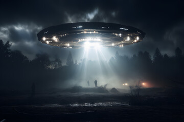 Alien Abduction. A Dramatic Scene Depicting an Alien Ship's Beam of Light