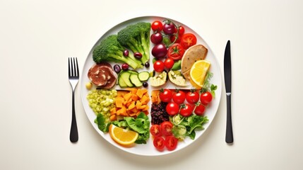 Graphic representation of a healthy plate with portion sizes for balanced meals, promoting nutritional guidelines for stroke prevention - obrazy, fototapety, plakaty