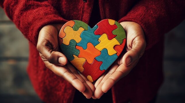 Hands holding a heart-shaped puzzle piece, symbolizing the importance of understanding and acceptance in mental health
