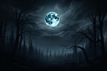 Ominous full moon backdrop. Halloween spooky background
