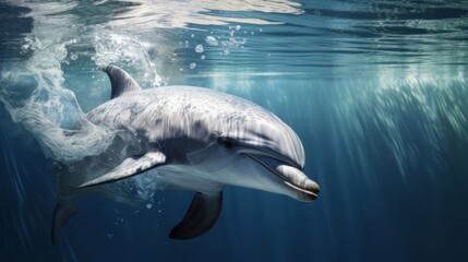 Fototapeta premium Majestic dolphin swimming gracefully in the depths of the ocean